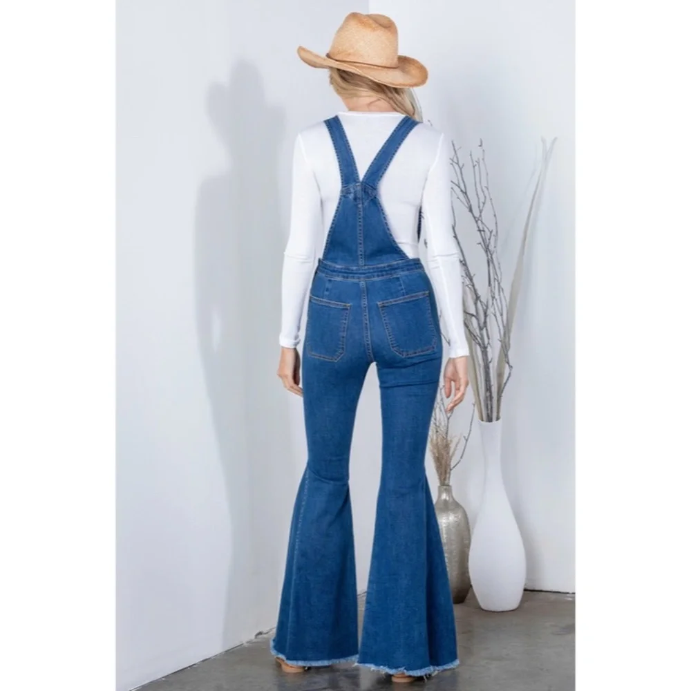 SOLD OUT Denim Retro Vintage 70's Flared Bell Bottom Bohemian Casual Overalls - Picture 6 of 7